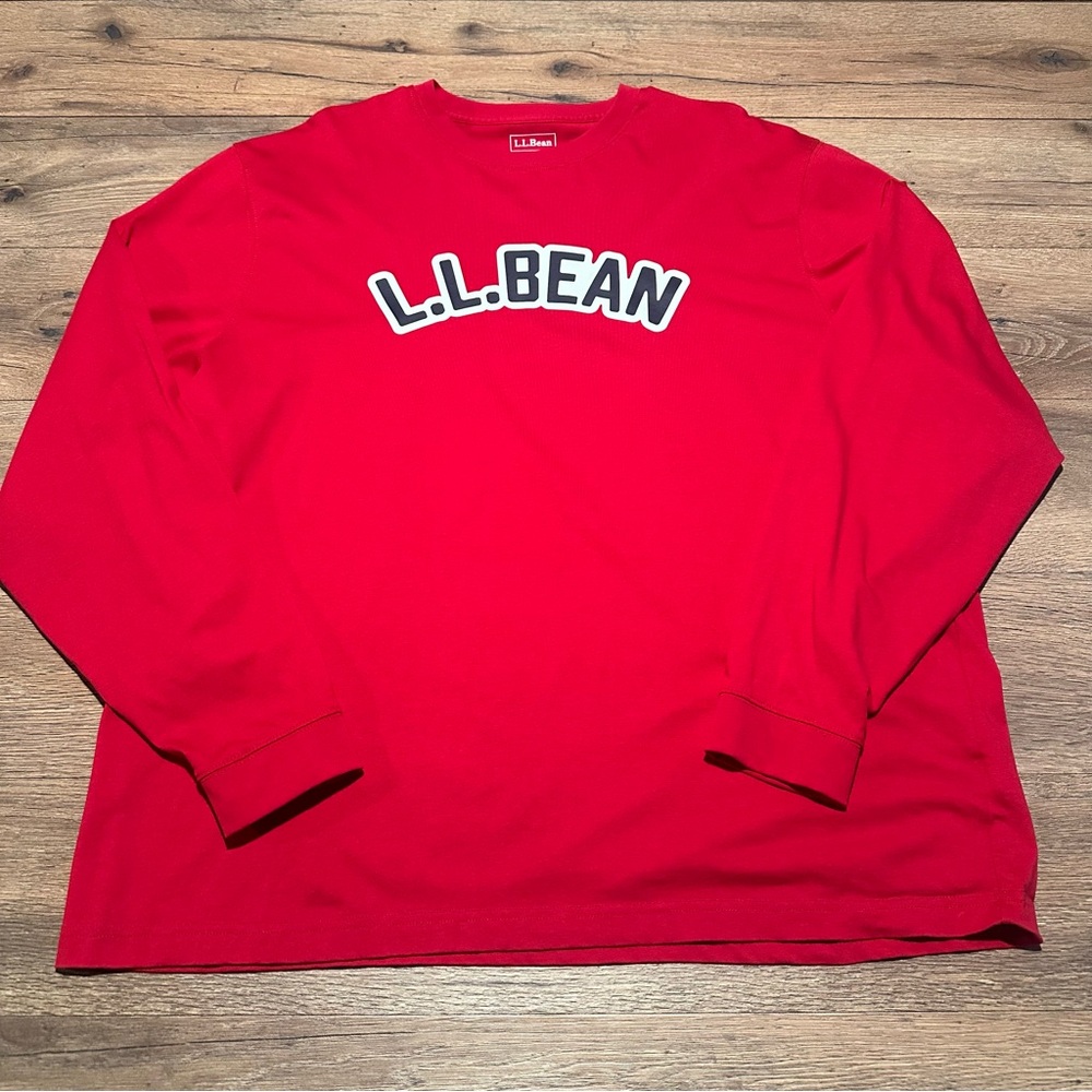 L.L. Bean Men's Bright Red‎ Long-Sleeve Logo Tee